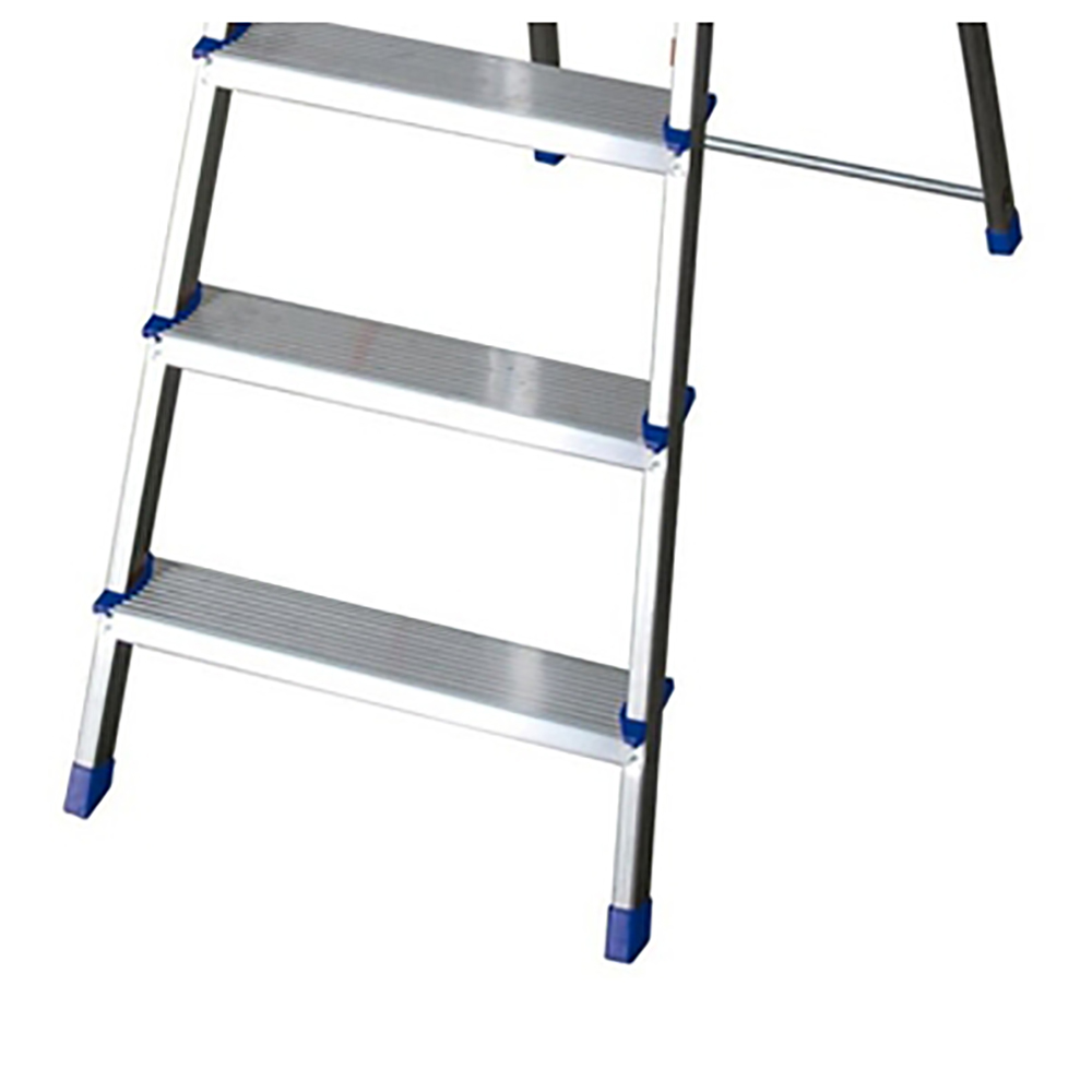 Scala Mista In Acciaio E Alluminio, 6 Gradini Con Piattaforma, Gradini Antiscivolo, Portata 150 Kg, Certificata EN 131, Made In Italy