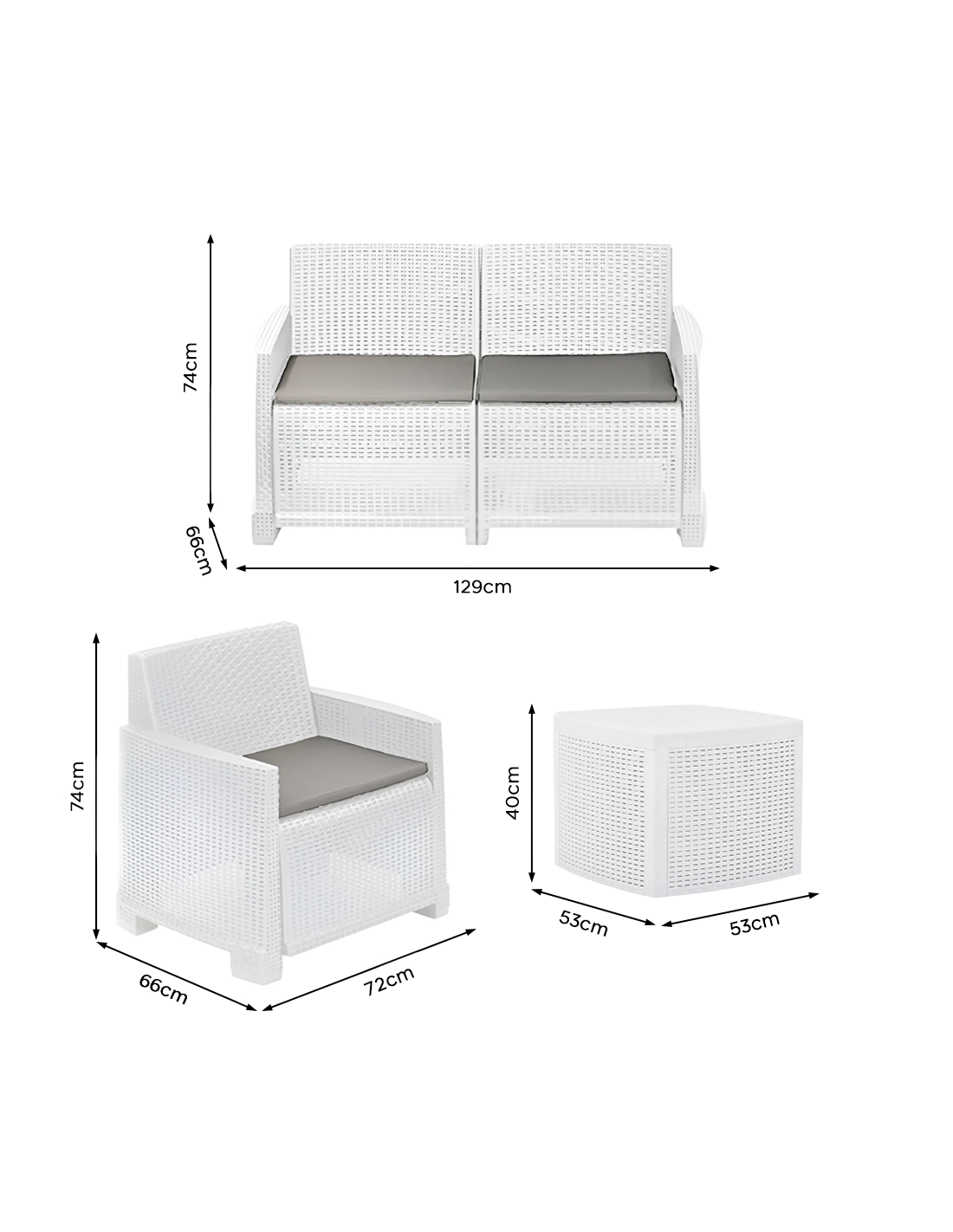 Set Tavolo E Sedie Da Giardino Progarden In Resina Bianca 30x30x30 Cm Con Cuscini - Foto 8