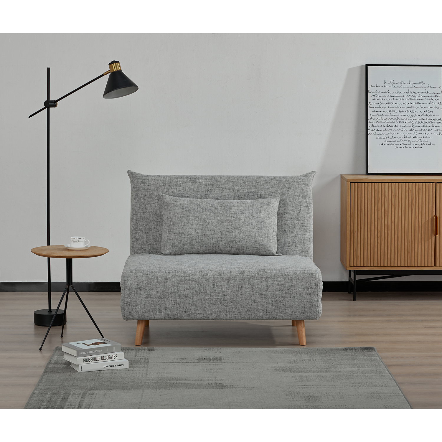 Bealife Poltrona Convertibile 2 Posti Divano Letto Modulabile Chaise Longue 2 Cuscini Piedi In Legno Regolabili Pieghevole 87186418